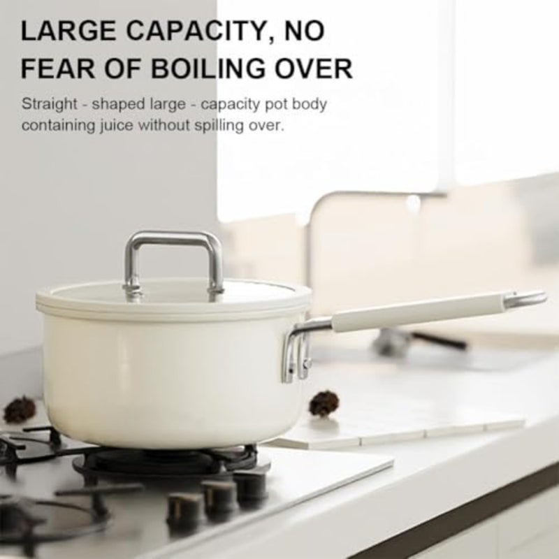 White ceramic nonstick saucepan with lid, 3.0QT, for home and restaurant cooking, stay-cool handle, PFOA/PFAS free, diameter 20 cm - Image 3