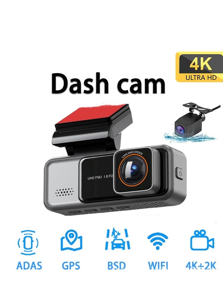 AiQi 4K Dual Dash Cam Front & Rear | 4K + 2.5K UHD Recording | GPS Tracking | WiFi App Control | ADAS Driving Assistance | 64GB Card Included - Image 1