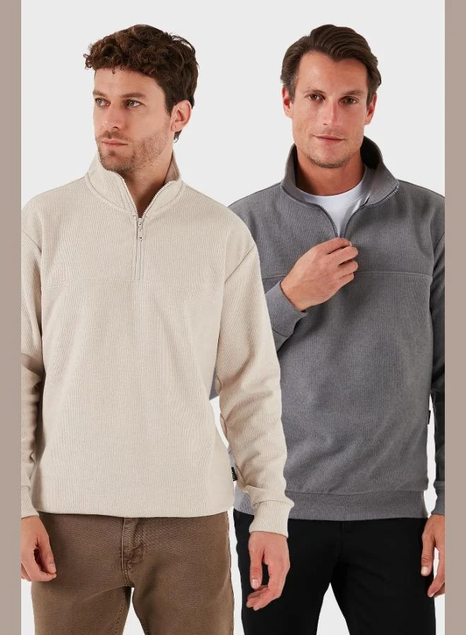 Buratti Buratti Cotton Regular Fit Half Zipper Stand Collar 2-Pack Sweater Men's SWEATER 456112S2