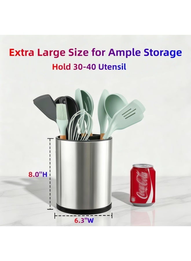 Happy Home 360° Rotating Stainless Steel Kitchen Utensil Holder with 3 Compartments 15.9 × 15.9 × 20.3 cm – Extra Large Countertop Cooking Utensil Organizer for Spoons, Spatulas, Ladles, Whisks & Tongs, Rust Resistant Cutlery Caddy with Drainage Holes, Non-Slip Base & Dishwasher Safe - Image 4