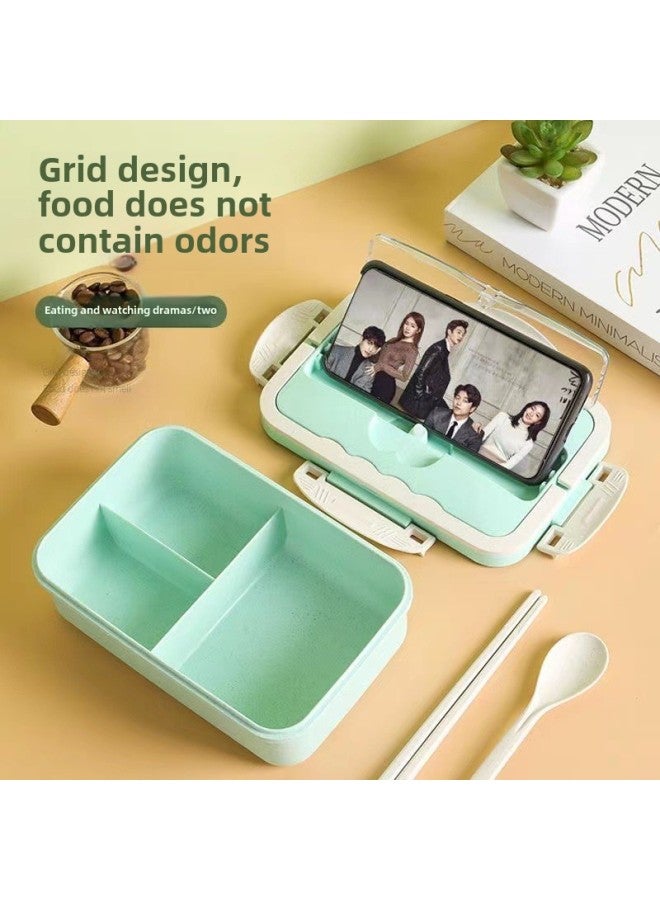 Wheat Straw Tableware Lunch Box Microwave Oven Rectangular Student Thermal Insulation Lunch Box Japanese-style Plastic Lunch Box-Specifications:Square Lunch Box With Handle-blue  - Image 4
