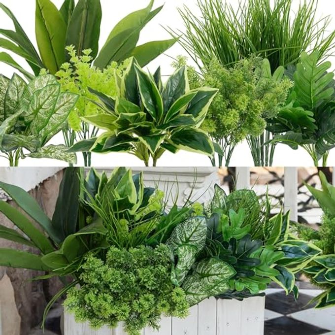 Clycaloor 18Pcs Outdoor Artificial Boxwood UV Resistant Fake Stems Plants, Faux Plastic Greenery for Indoor Outside Hanging Plants Garden Porch Window Box Home Wedding Farmhouse Dcor - Image 1