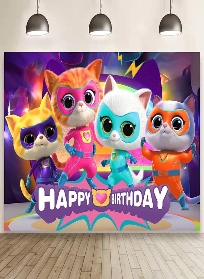 BNFUO Super Cats Birthday Decorations,Super Cats Happy party Banner Backdrop for Kids Birthday Party Supplies (5x3ft) - Image 2
