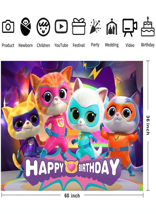 BNFUO Super Cats Birthday Decorations,Super Cats Happy party Banner Backdrop for Kids Birthday Party Supplies (5x3ft) - Image 3