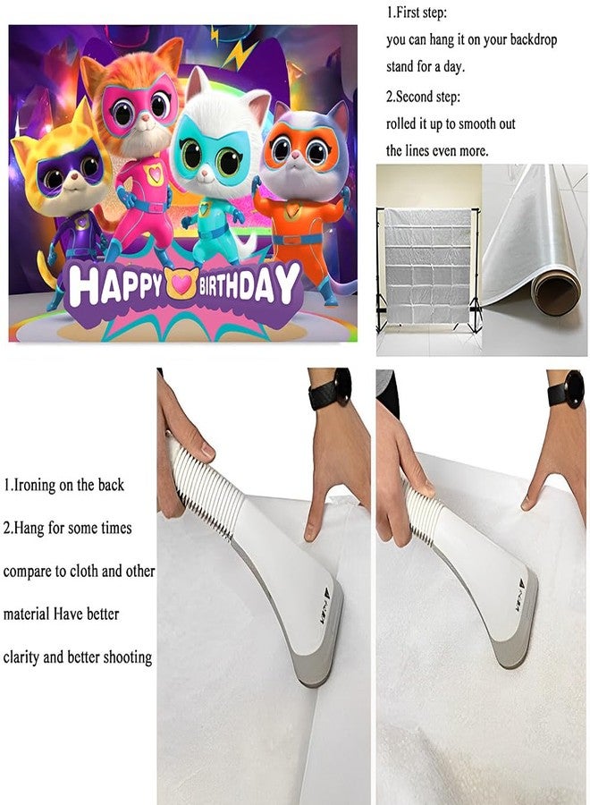 BNFUO Super Cats Birthday Decorations,Super Cats Happy party Banner Backdrop for Kids Birthday Party Supplies (5x3ft) - Image 5