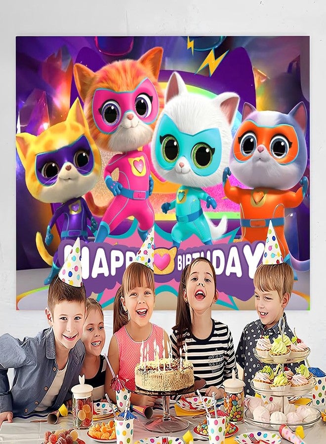 BNFUO Super Cats Birthday Decorations,Super Cats Happy party Banner Backdrop for Kids Birthday Party Supplies (5x3ft) - Image 4