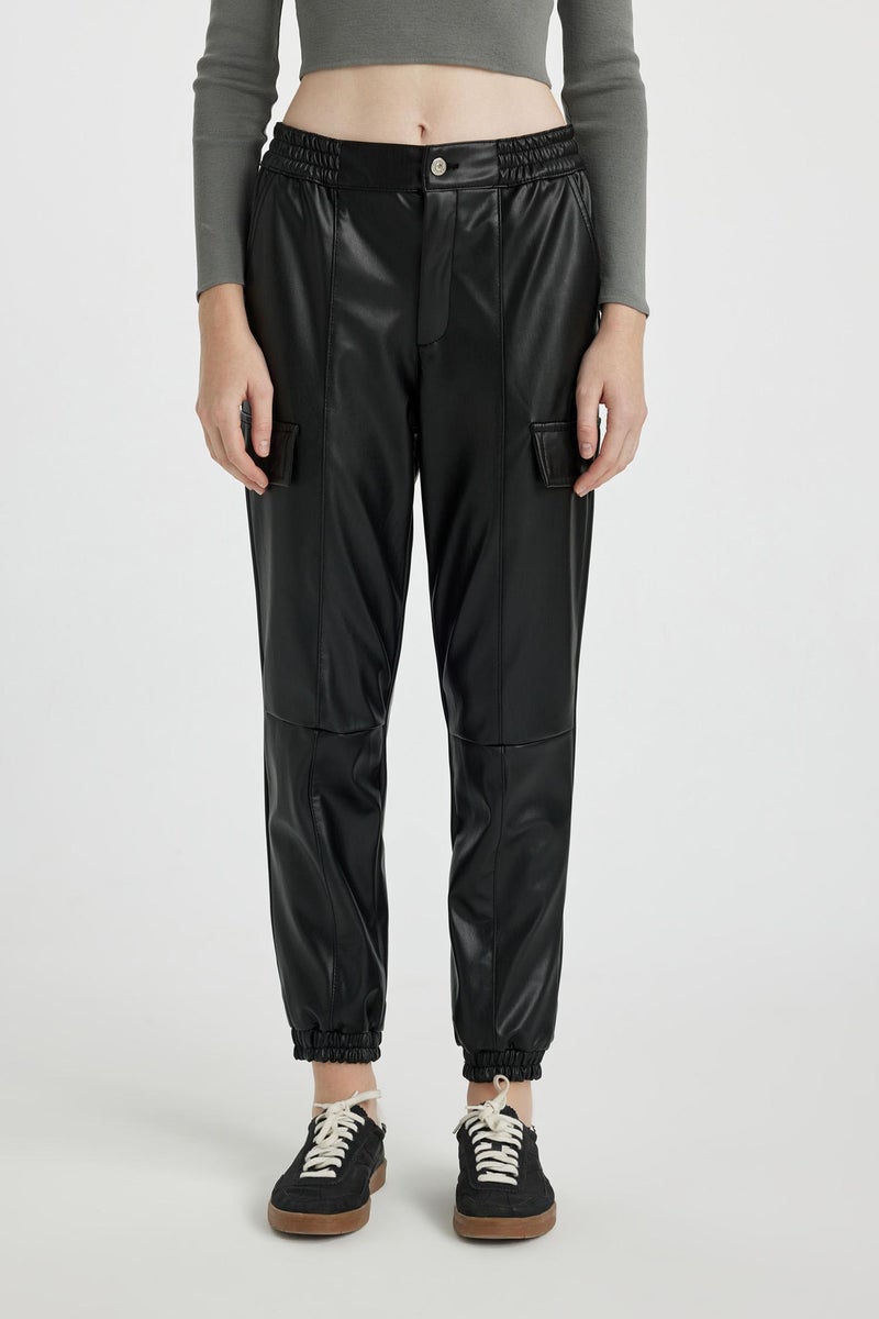DeFacto Woman Cargo Jogger Faux Leather Trousers  - Image 1