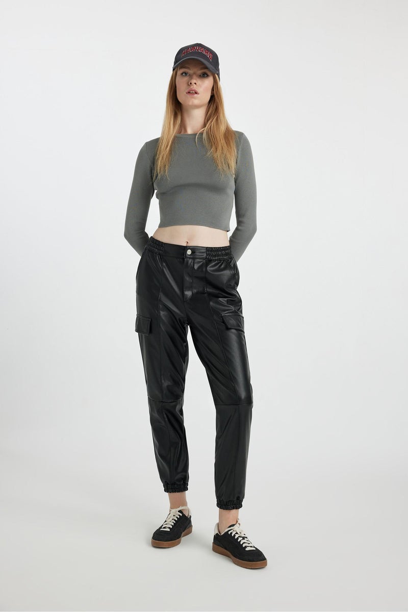 DeFacto Woman Cargo Jogger Faux Leather Trousers  - Image 4