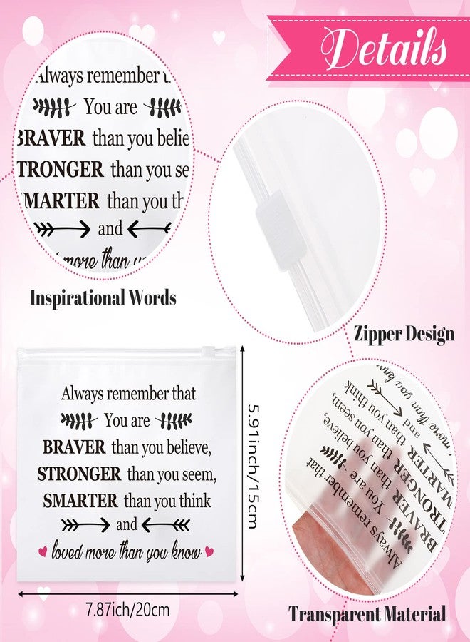Reginary 100 Pcs Inspirational Gifts for Girls Women Travel Cheer Makeup Bag Bulk Loved Quotes Cosmetic Bags with Zipper Thank You Encouragement Birthday Gift Bag for Nurse Teacher Friend (You Are Braver) - Image 2