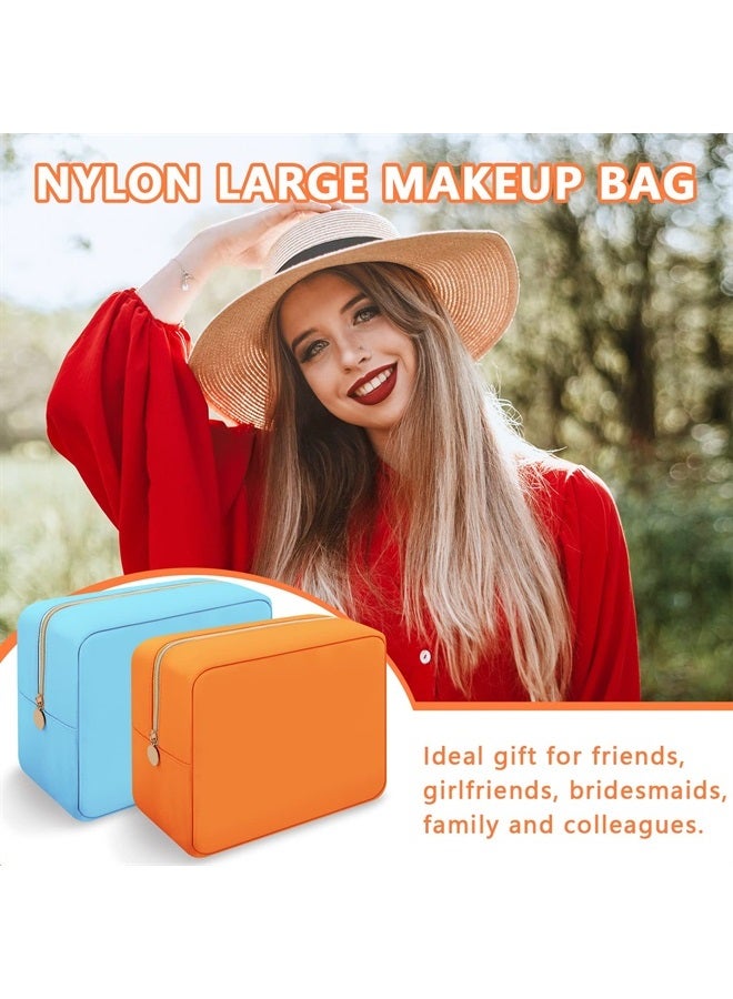 Iqimott Nylon Large Makeup Bag Travel Pouch, Preppy Big Cosmetic Bag Makeup Organizer Nylon Large Capacity Toiletry Bag, Waterproof Large Zipper Pouch Storage Bag for Women Girls Teens(Orange) - Image 2