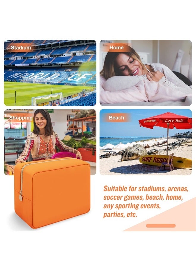 Iqimott Nylon Large Makeup Bag Travel Pouch, Preppy Big Cosmetic Bag Makeup Organizer Nylon Large Capacity Toiletry Bag, Waterproof Large Zipper Pouch Storage Bag for Women Girls Teens(Orange) - Image 3