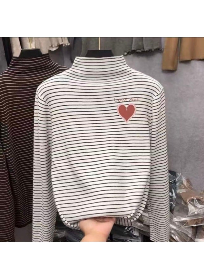 Boys And Girls' Thermal Base Layer Shirts, Spring And Autumn, Big Kids' Half-high Collar Long-sleeve T-shirts, Stylish Striped Warm Tops