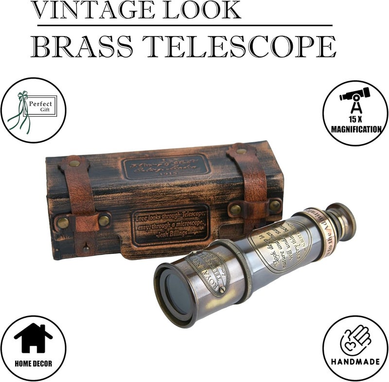 Super7One Handcrafted Telescope | in Box | 15 Inches | Functional Vintage Replica Brass Nautical Antique | Spyglass & Collectible Decor | - Image 4
