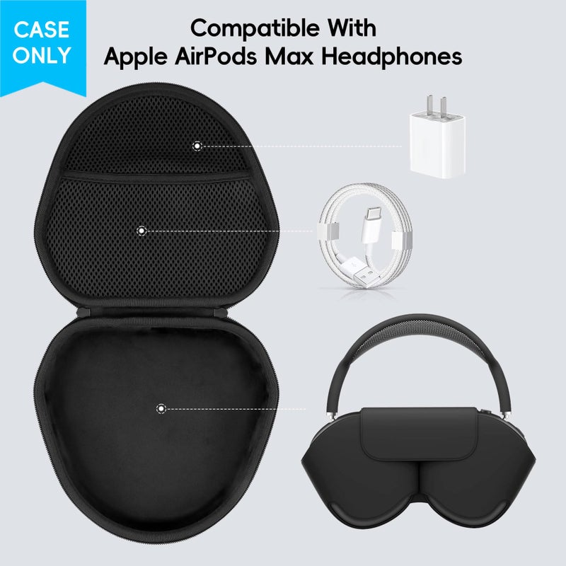 khanka Hard Carrying Case for Apple AirPods Max Wireless Over-Ear Headphones,Black Case - Image 3