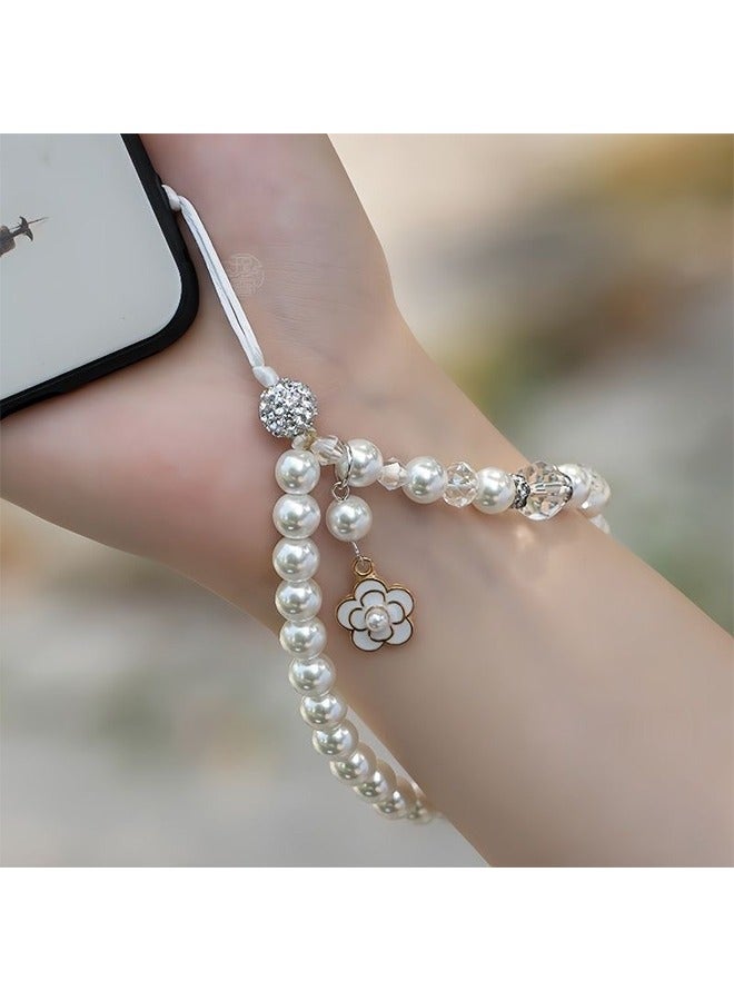 سلسلة هاتف محمول لؤلؤة عطرة صغيرة - حمالة هاتف محمول مع تعليقة زهرة صغيرة - سحر خرزي - حزام للهاتف المحمول وكاميرا ومحفظة MP3 MP4 و iPod و PSP ومفتاح لسيدات المعصم  - Image 4