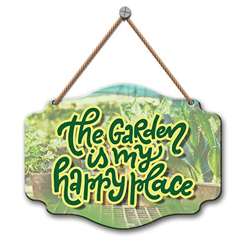 Yey Wooden Wall Hanging Garden - My Happy Place Quote Printed Home Decor 7.5X10 Inches - for Home Decoration, Entrance Decor, Door Hanging Plaque Sign for Room Decoration - Image 1