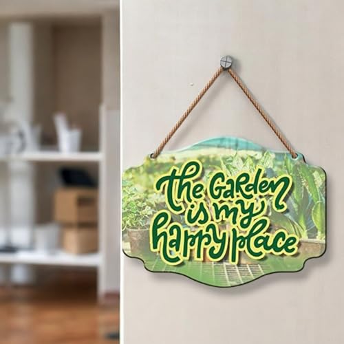 Yey Wooden Wall Hanging Garden - My Happy Place Quote Printed Home Decor 7.5X10 Inches - for Home Decoration, Entrance Decor, Door Hanging Plaque Sign for Room Decoration - Image 3