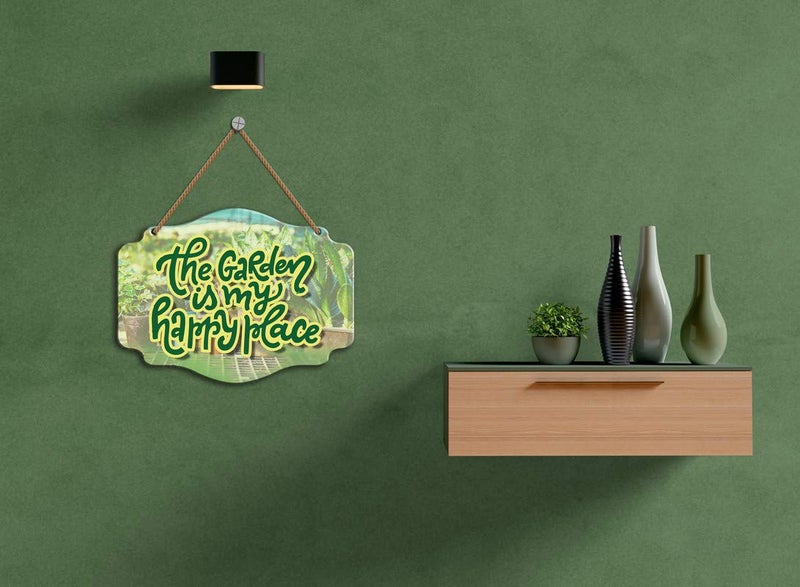 Yey Wooden Wall Hanging Garden - My Happy Place Quote Printed Home Decor 7.5X10 Inches - for Home Decoration, Entrance Decor, Door Hanging Plaque Sign for Room Decoration - Image 4