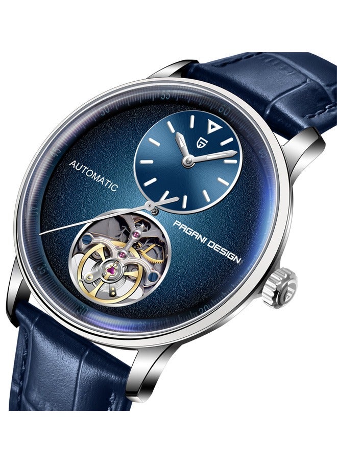 New Men's Watches, High-Quality Imported Movement, 42MM Silver Frame With Blue Dial And Blue PU Leather Strap, Fashionable And Luxurious PD1796