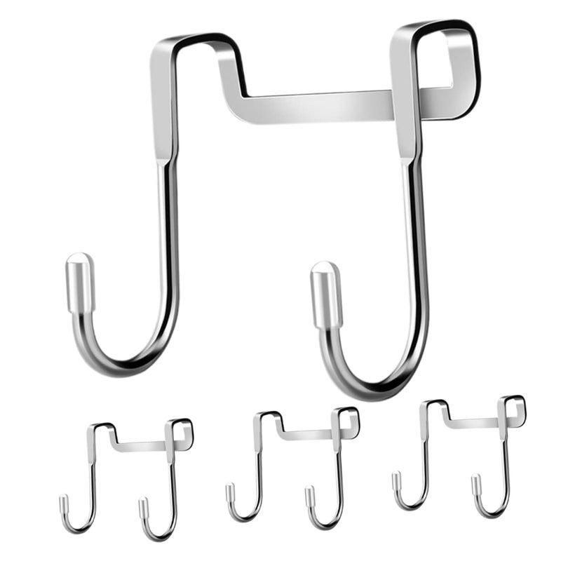 4 Stainless Steel Over Door Hooks Bathroom Towel Organizer Space Saving Non Damaging - Image 2