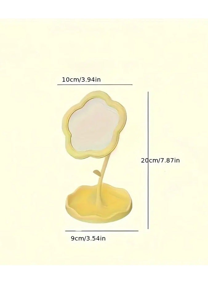 1pc Sunflower-Shaped Makeup Mirror with Storage Tray - HD Vanity Mirror, Cute Floral Design for Room Decor, Ideal for Cosmetics  Skincare Products Display, Desk Vanity Mirror|Decorative Mirror|Portable Mirror, Makeup Vanity Desk - Image 2