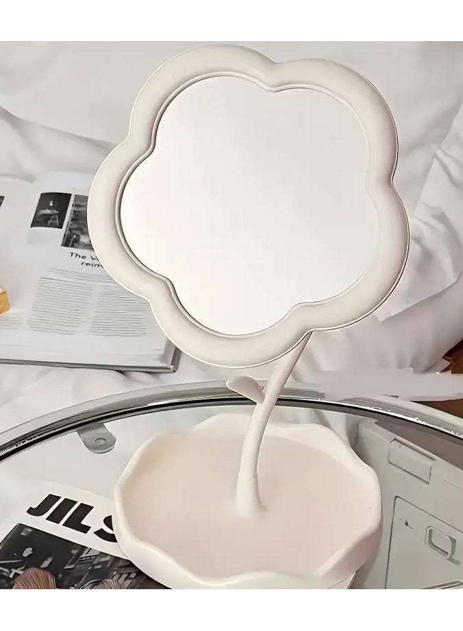 1pc Sunflower-Shaped Makeup Mirror with Storage Tray - HD Vanity Mirror, Cute Floral Design for Room Decor, Ideal for Cosmetics  Skincare Products Display, Desk Vanity Mirror|Decorative Mirror|Portable Mirror, Makeup Vanity Desk - Image 1