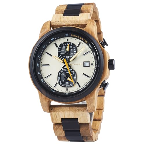 BOBO BIRD Wooden Watch for Men Women Ultra-Light 50g Luminous Hands Chronograph Date Casual Business Gift (Gray) - Image 1