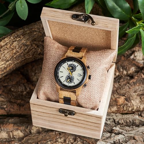 BOBO BIRD Wooden Watch for Men Women Ultra-Light 50g Luminous Hands Chronograph Date Casual Business Gift (Gray) - Image 5