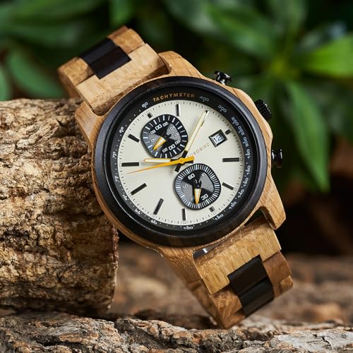 BOBO BIRD Wooden Watch for Men Women Ultra-Light 50g Luminous Hands Chronograph Date Casual Business Gift (Gray) - Image 4