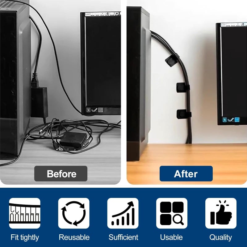 REDAMANCY Cable Management Kit, 60 Reusable Cable Management Strips, Strong Adhesive, Eco-Friendly, Anti-Disturb Cable Management for Office/Home - Image 4