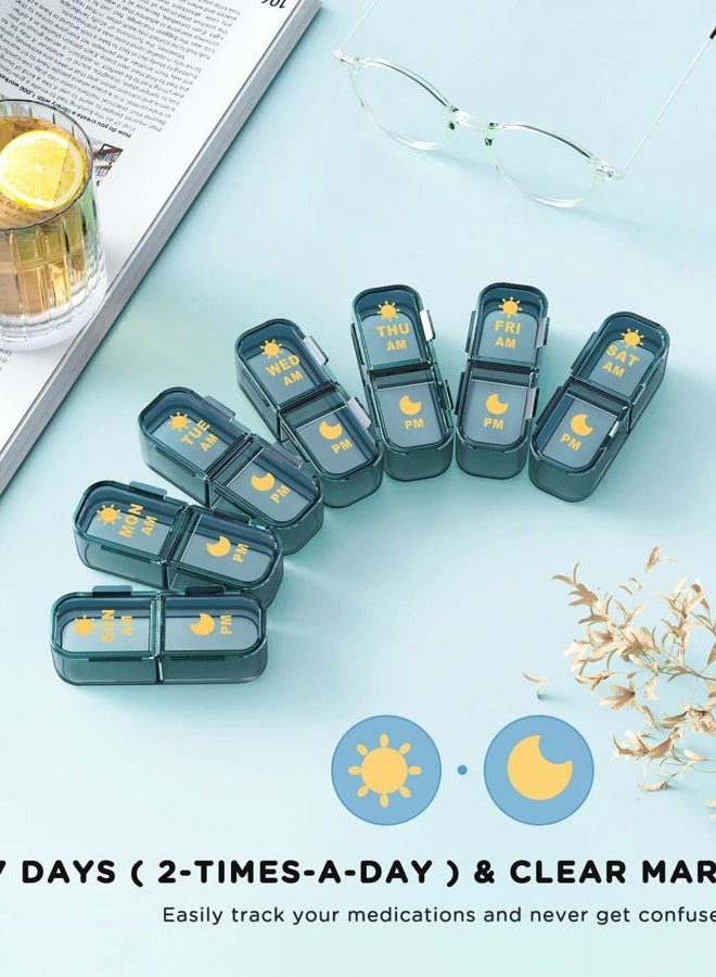 Acedada Am Pm Pill Organizer, Weekly Pill Box 2 Times A Day - Acedada 7 Day Pill Organizer with 7 Separate Containers, Portable Daily Medicine Dispenser Case for Vitamin, Fish Oils, Supplements, Stylish Blue - Image 3