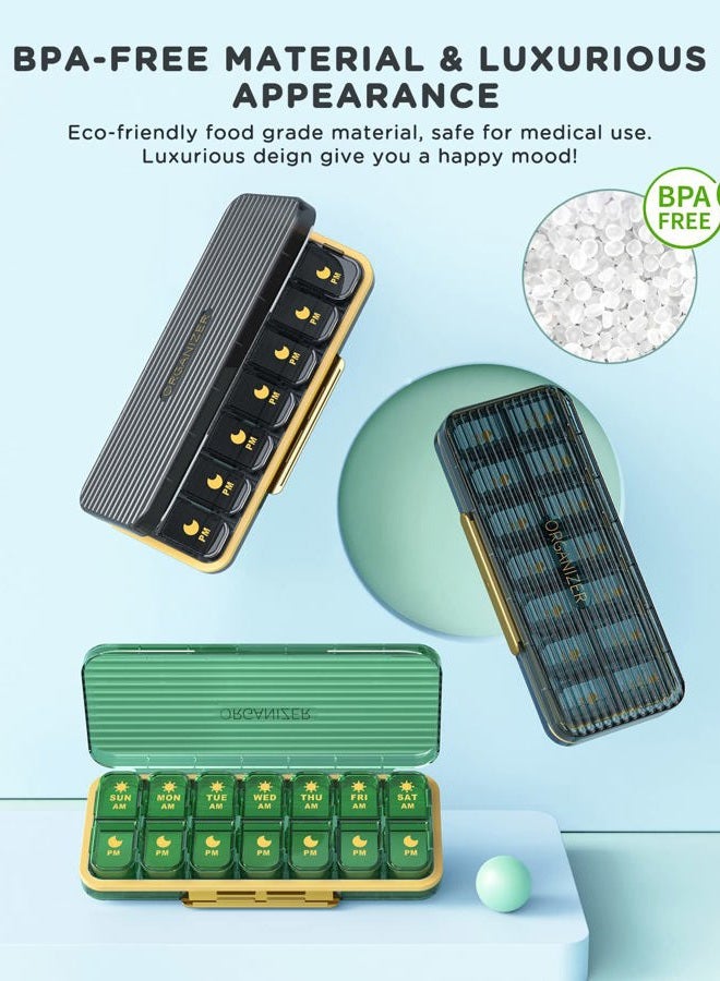 Acedada Am Pm Pill Organizer, Weekly Pill Box 2 Times A Day - Acedada 7 Day Pill Organizer with 7 Separate Containers, Portable Daily Medicine Dispenser Case for Vitamin, Fish Oils, Supplements, Stylish Blue - Image 2