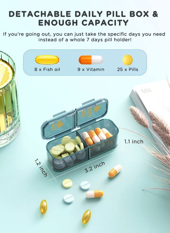 Acedada Am Pm Pill Organizer, Weekly Pill Box 2 Times A Day - Acedada 7 Day Pill Organizer with 7 Separate Containers, Portable Daily Medicine Dispenser Case for Vitamin, Fish Oils, Supplements, Stylish Blue - Image 5