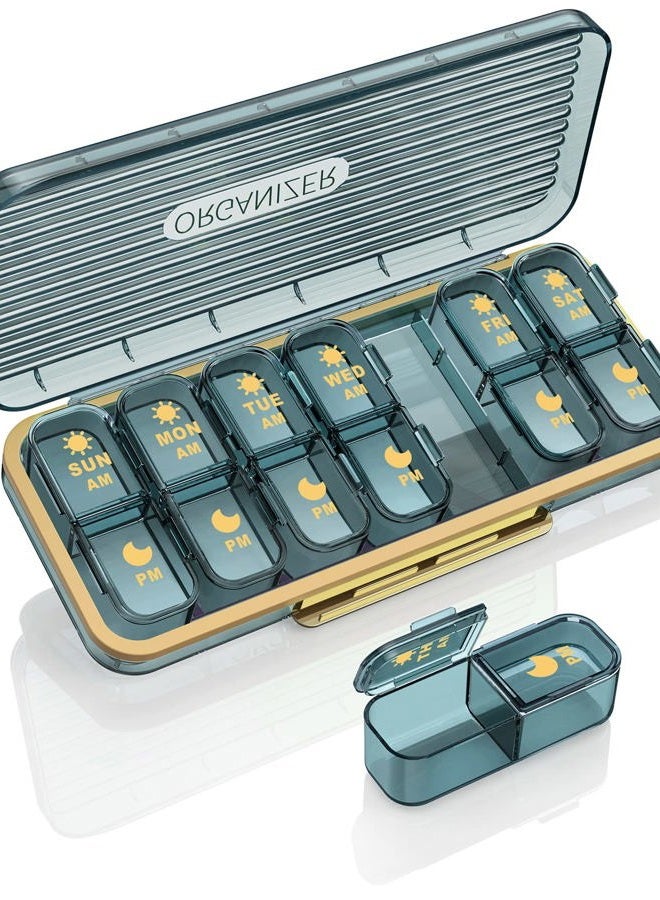Acedada Am Pm Pill Organizer, Weekly Pill Box 2 Times A Day - Acedada 7 Day Pill Organizer with 7 Separate Containers, Portable Daily Medicine Dispenser Case for Vitamin, Fish Oils, Supplements, Stylish Blue - Image 1