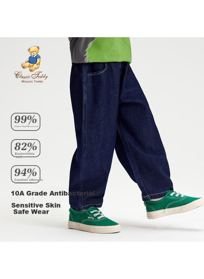 Classic Teddy Boys' Denim Jeans Children's Pants Mid-child Spring Casual Trousers Dark Blue 110 - Image 1