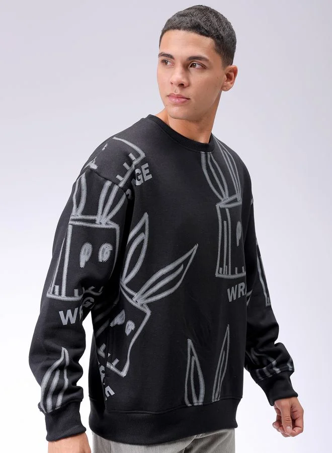 شركة المرآب الهندية Men Oversized Abstract Crew Neck Overhead Sweatshirt