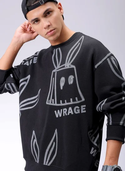 The Indian Garage Co Men Oversized Abstract Crew Neck Overhead Sweatshirt