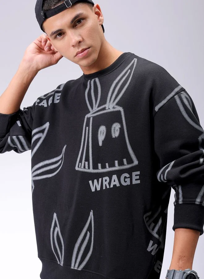 شركة المرآب الهندية Men Oversized Abstract Crew Neck Overhead Sweatshirt