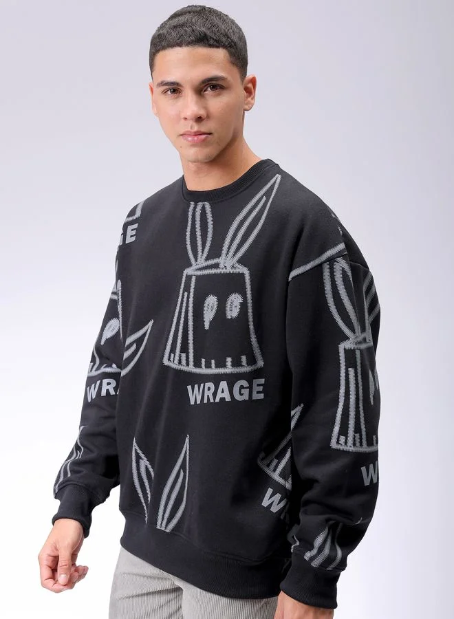 شركة المرآب الهندية Men Oversized Abstract Crew Neck Overhead Sweatshirt