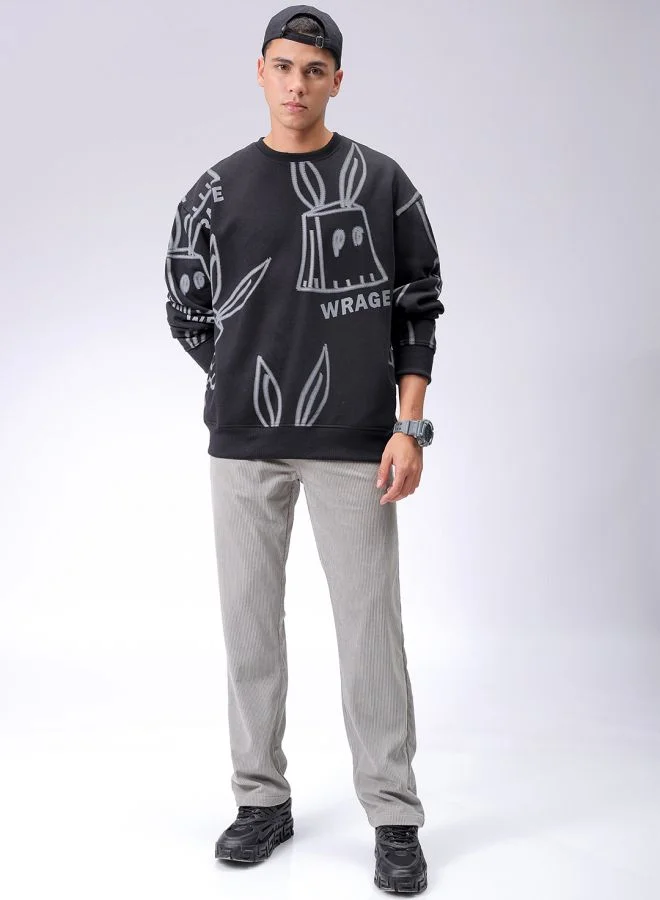 شركة المرآب الهندية Men Oversized Abstract Crew Neck Overhead Sweatshirt