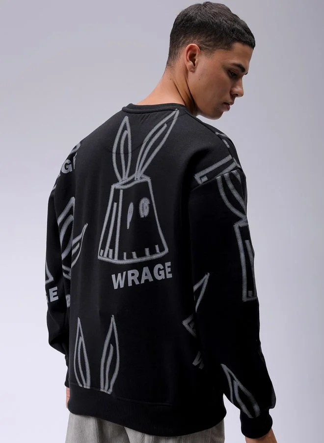 شركة المرآب الهندية Men Oversized Abstract Crew Neck Overhead Sweatshirt
