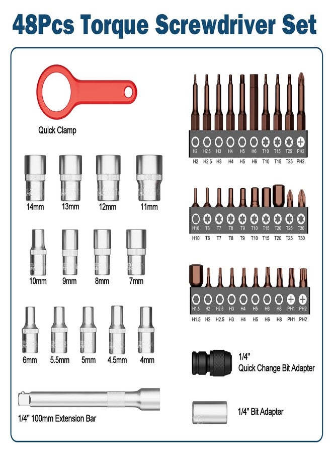 VANPO Torque Screwdriver Set 10-70 in.lb, 48Pcs 1/4" Drive Torque Screwdriver with S2 Bits, Inch Pound Torque Wrench Screwdriver for Scope Mounting, DIY and Maintenance - Image 2