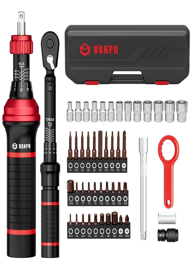 VANPO Torque Screwdriver Set 10-70 in.lb, 48Pcs 1/4" Drive Torque Screwdriver with S2 Bits, Inch Pound Torque Wrench Screwdriver for Scope Mounting, DIY and Maintenance - Image 1