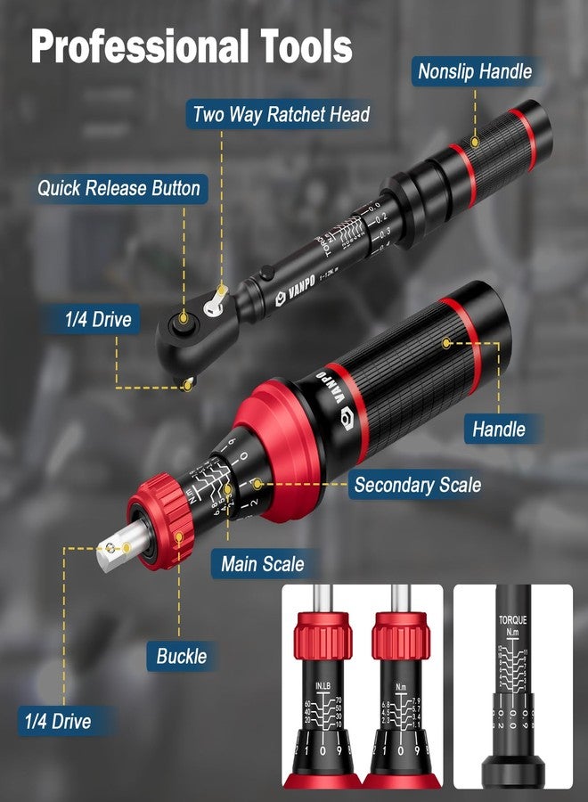 VANPO Torque Screwdriver Set 10-70 in.lb, 48Pcs 1/4" Drive Torque Screwdriver with S2 Bits, Inch Pound Torque Wrench Screwdriver for Scope Mounting, DIY and Maintenance - Image 3