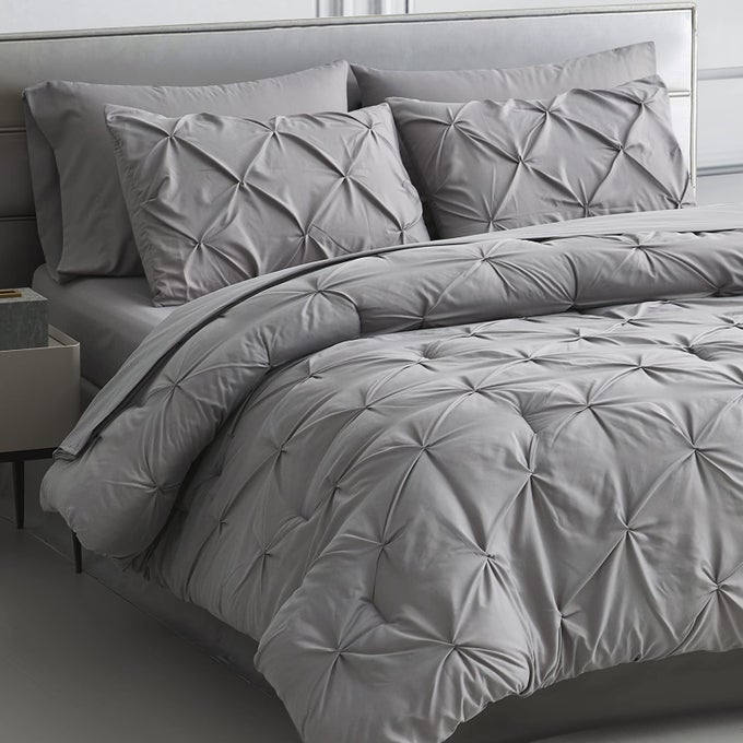 MAPLESTONE TWIN XL COMFORTER SET GREY PINCH PLEAT 5 PIECES BED IN A BAG EXTRA LONG PINTUCK COMFORTER SET GRAY TWIN XL WITH DOWN ALTERNATIVE COMFORTER SHEETS PILLOWCASE SHAM