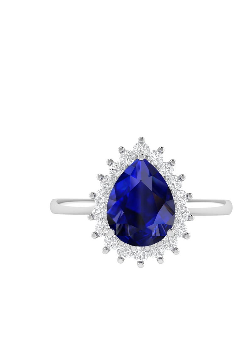 Capri Gold Diana Pear Blue Sapphire and Radiant Diamond Ring in 18K White Gold  - Image 1