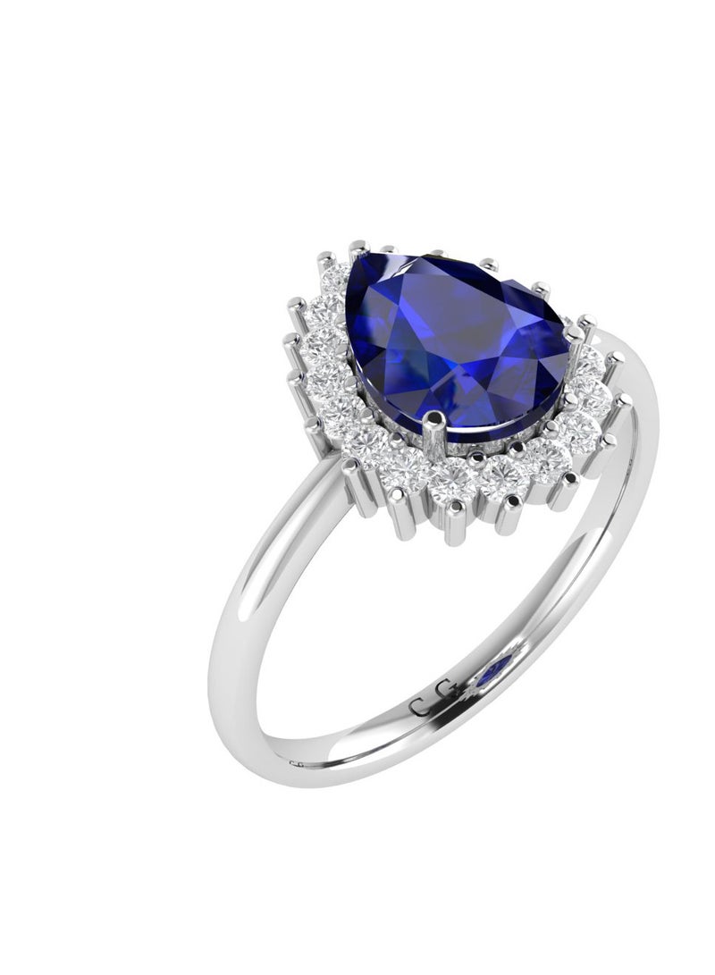 Capri Gold Diana Pear Blue Sapphire and Radiant Diamond Ring in 18K White Gold  - Image 2