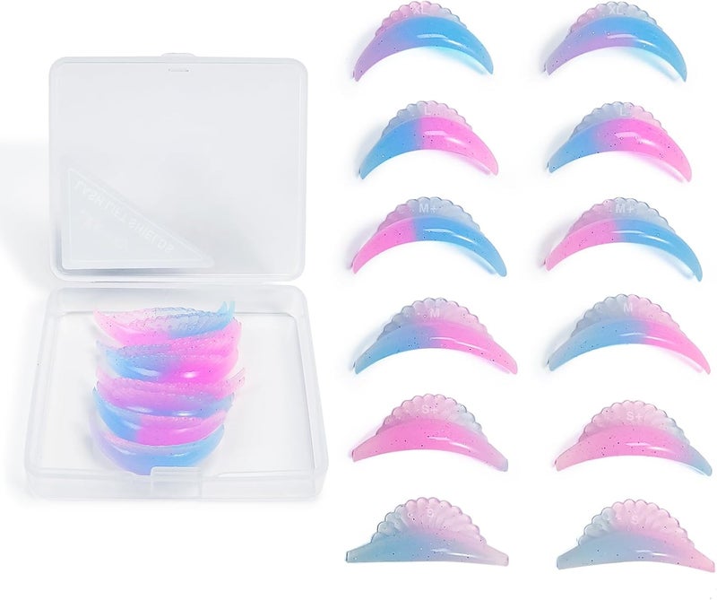 Libeauty Lash Lift Pads 12 Pcs Lash Lift Shields Lash Lift Rods 6 Sizes Reuse Eyelash Lift Pads for Lash Lift at Home and Salon