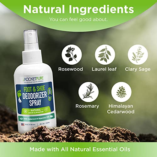 Rocket Pure Natural Foot and Shoe Deodorizer Spray, Deodorant and Odor Eliminator for Smelly Feet, Smell Remover, Formulated with Essential Oils, Made in the USA, Cedar, 4 fl oz - Image 3