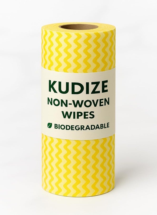 KUDIZE Non-Woven 50 GSM Kitchen Towels Tissue Roll Cleaning Wipes 80 Pulls Washable & Reusable for Home & Kitchen Cleansing Super Absorbent (Yellow, Pack Of - 1 Roll) - Image 1